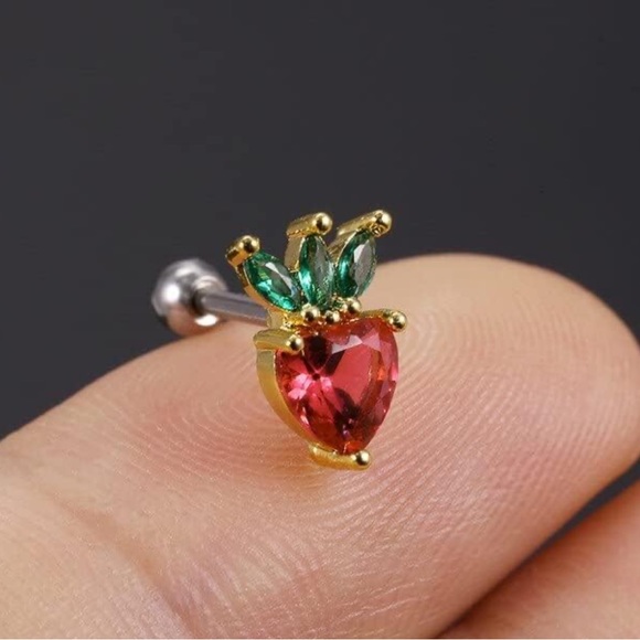 18k Gold Strawberry Earrings 18K Gold Strawberries Summer Gold Jewelry 🍓✨ - Picture 2 of 5